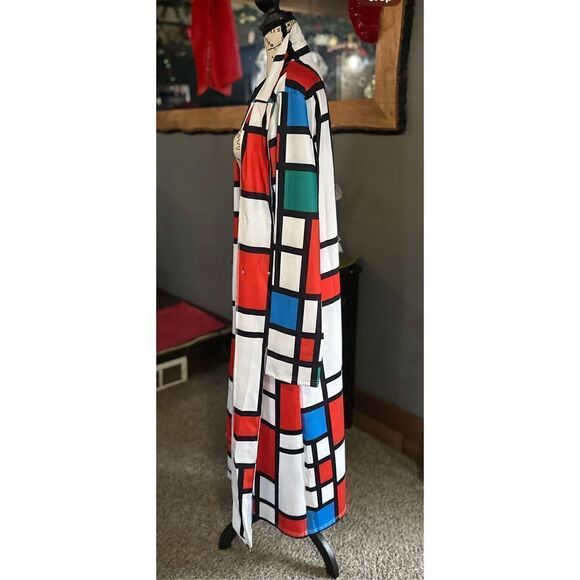 Plaid patchwork button-down lapel light weight trench-coat. Size 14. 
Color Oran - Picture 3 of 12